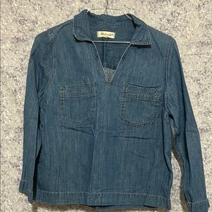Madewell Blue Denim V-Neck Shirt